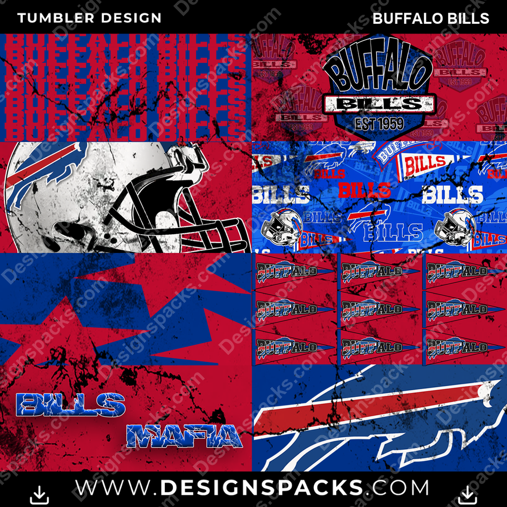 Football Distressed BG Buffalo Bills NFL Football Tumbler Digital Wrap Design Download