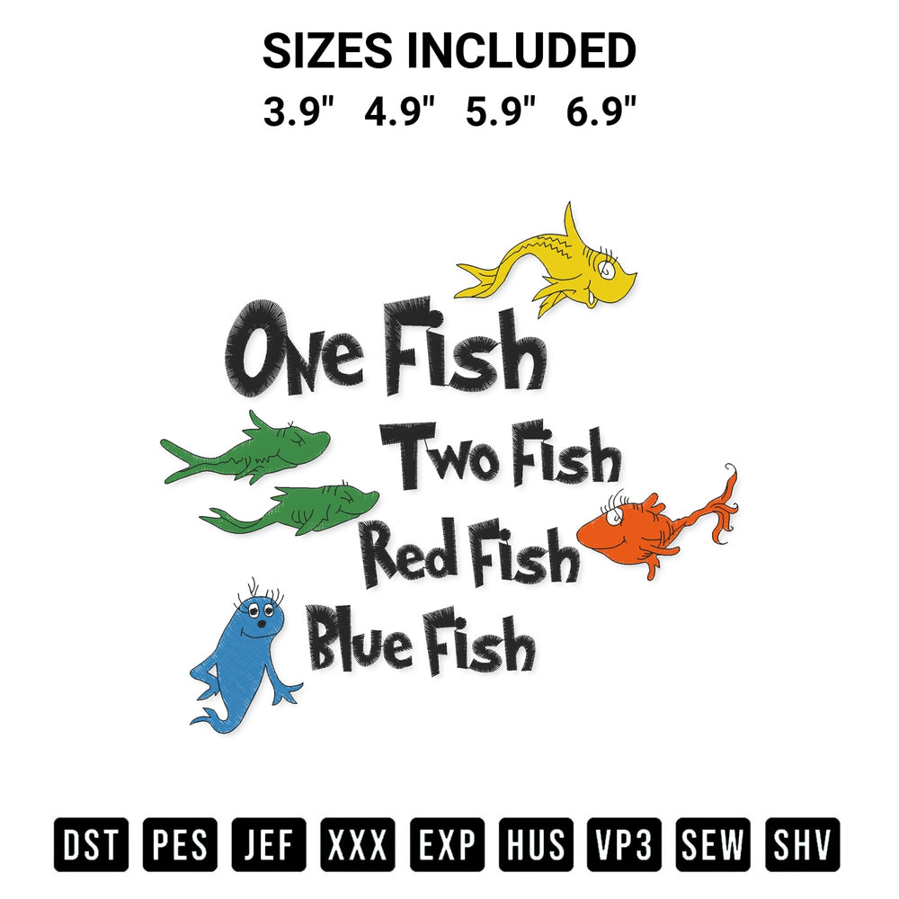 Elevate your next project with our One Fish Two Fish Cat In The Hat Embroidery Design embroidery file. Shop high-quality digital patterns instantly at Designspacks.com. Available sizes: 3.9", 4.9", 5.9", 6.9".