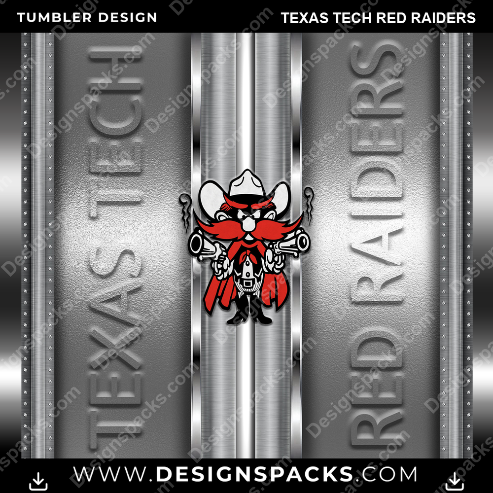 College Sport Metallic Texas Tech Red Raiders Tumbler Digital Wrap Design