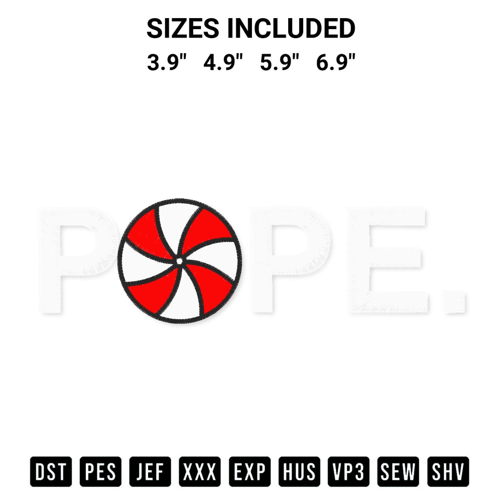 Get the Pope Leo Xiv Pope Peppermint Swirl Embroidery Design embroidery design for your custom crafts! Premium digitized files available for instant download at Designspacks.com. Available sizes: 3.9", 4.9", 5.9", 6.9".