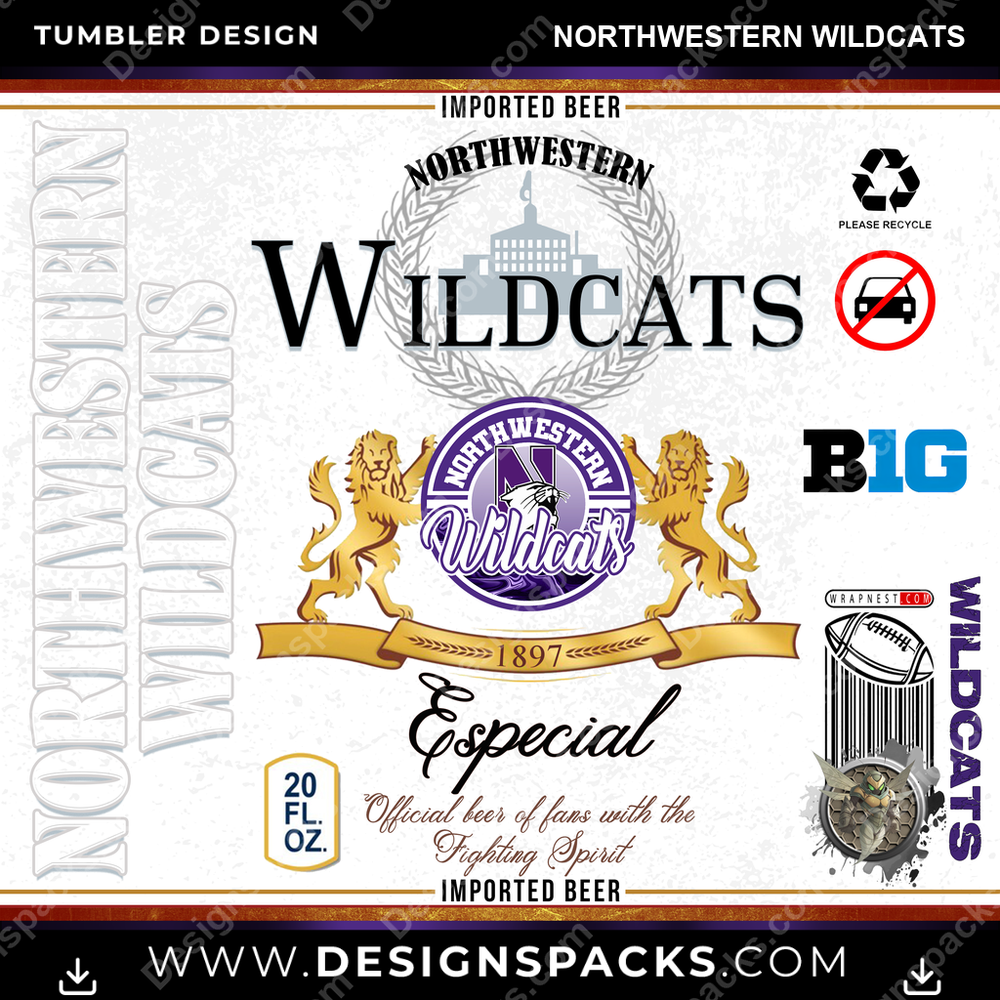 College Sport Modelo Northwestern Wildcats NCAA College Sport Tumbler Digital Wrap Design Download
