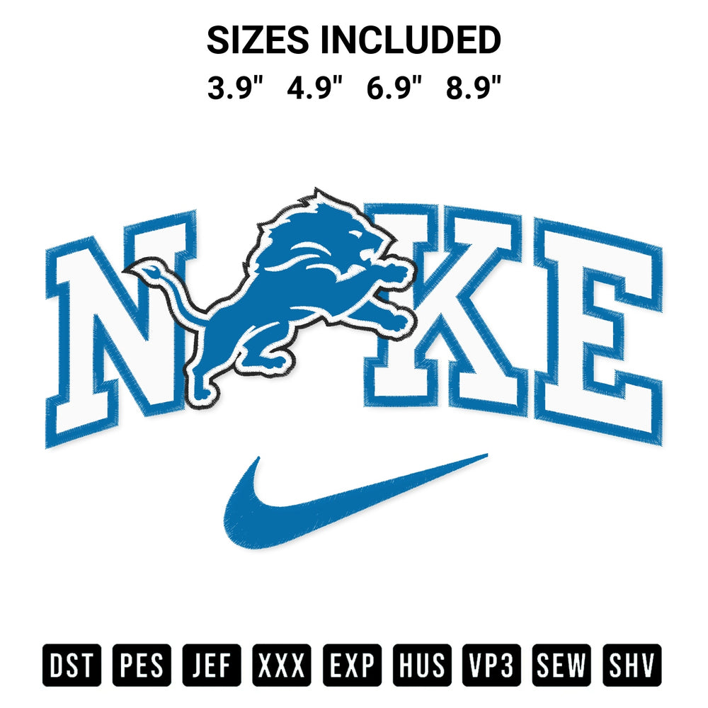 Download the Detroit Lions X Nike Embroidery Design machine embroidery design exclusively at Designspacks.com. Premium digitized pattern for apparel and DIY crafts. Available sizes: 3.9", 4.9", 6.9", 8.9".