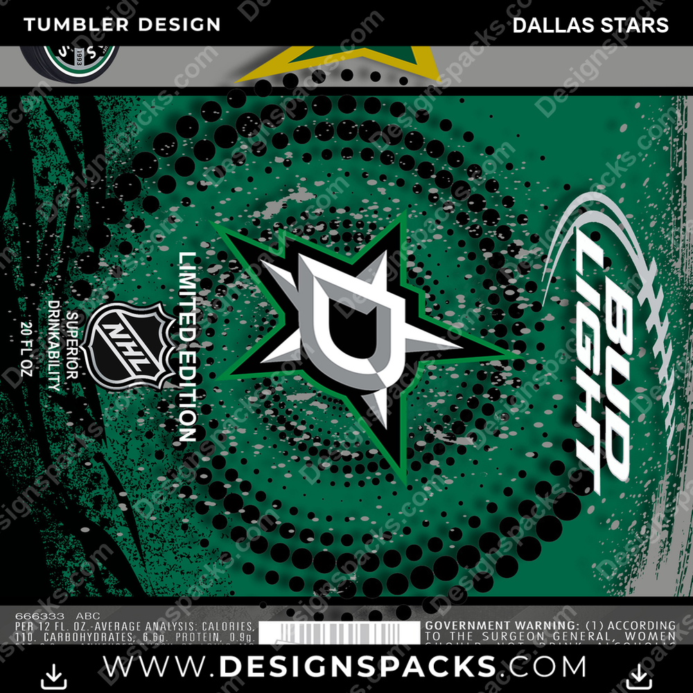 Ice Hockey Bud Dallas Stars NHL Hockey Tumbler Digital Wrap Design Download
