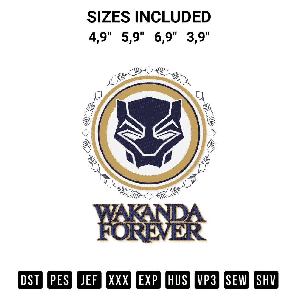 Download the Marvel Wakanda Forever Black Panther Chadwick Boseman Logo Embroidery Design machine embroidery design exclusively at Designspacks.com. Premium digitized pattern for apparel and DIY crafts. Available sizes: 4,9", 5,9", 6,9", 3,9".