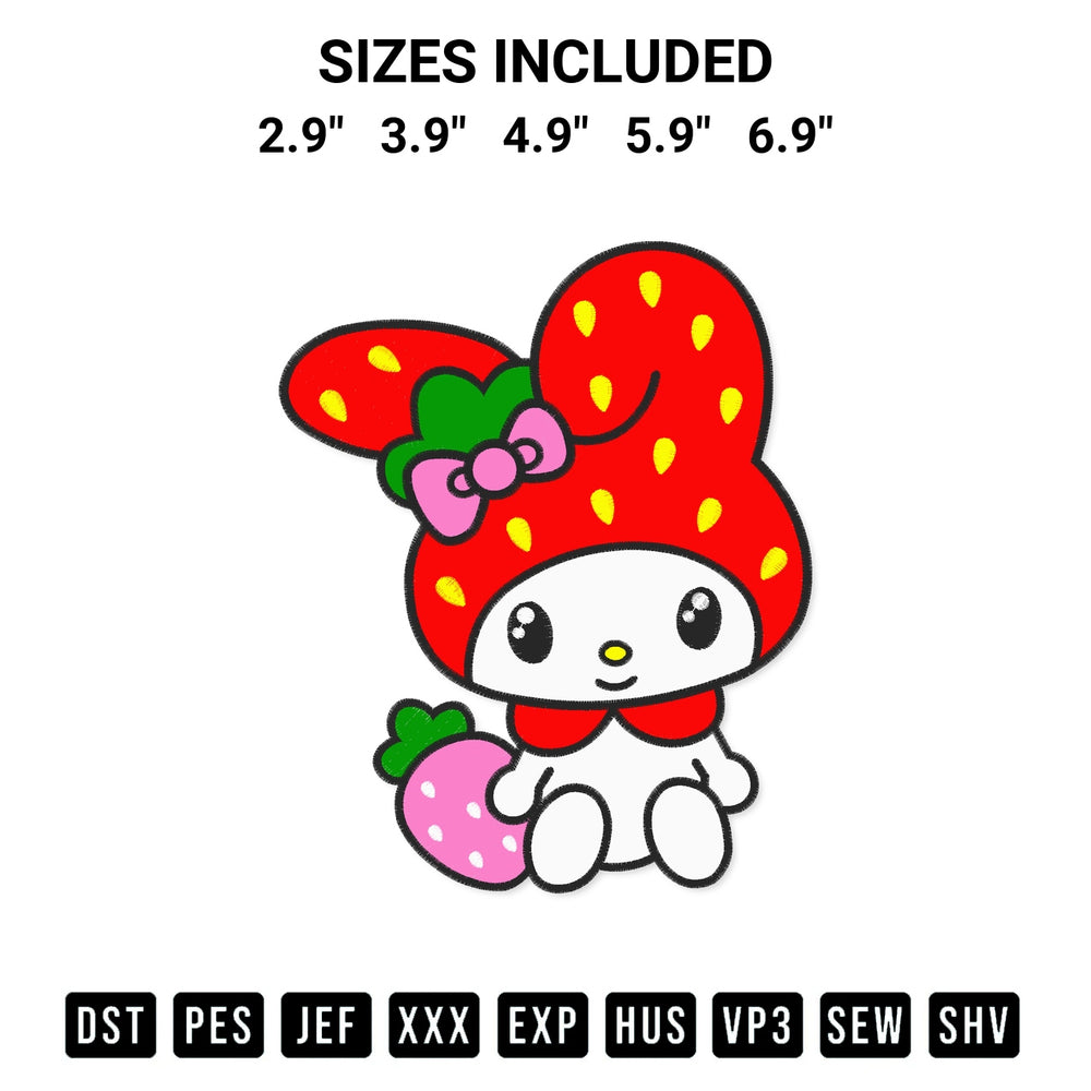 Elevate your next project with our My Melody Strawberry Embroidery Design embroidery file. Shop high-quality digital patterns instantly at Designspacks.com. Available sizes: 2.9", 3.9", 4.9", 5.9", 6.9".