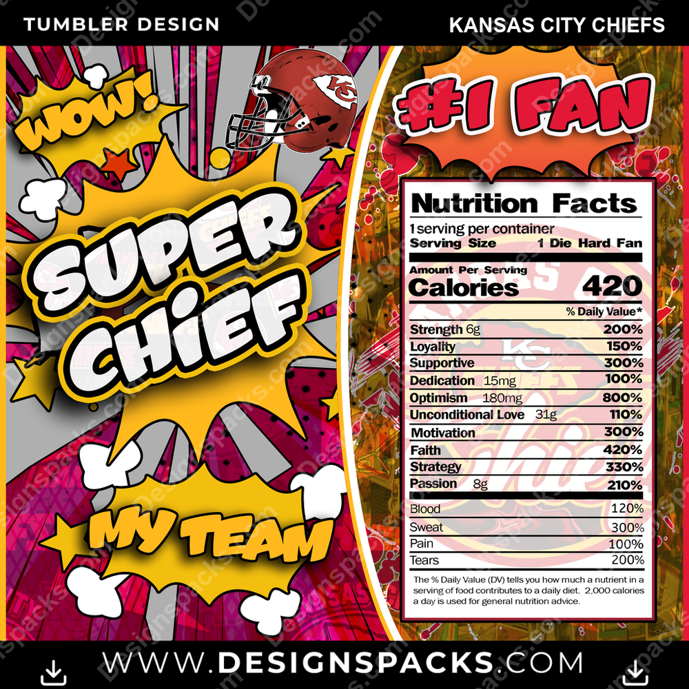 Football Super Team Kansas City Chiefs Tumbler Digital Wrap Design
