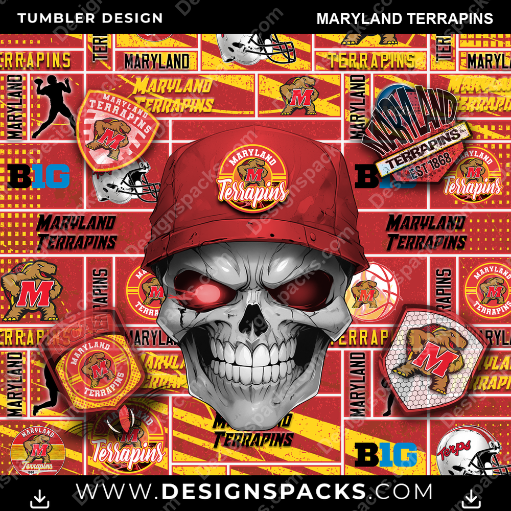 College Sport Skull Maryland Terrapins NCAA College Sport Tumbler Digital Wrap Design Download