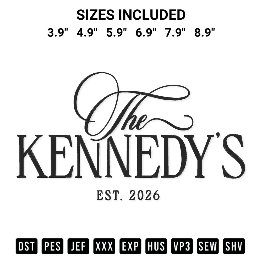 Stitch like a pro with the The Kennedy Club Est 2026 Embroidery Design embroidery pattern from Designspacks.com. High-quality digital machine embroidery file. Available sizes: 3.9", 4.9", 5.9", 6.9", 7.9", 8.9".