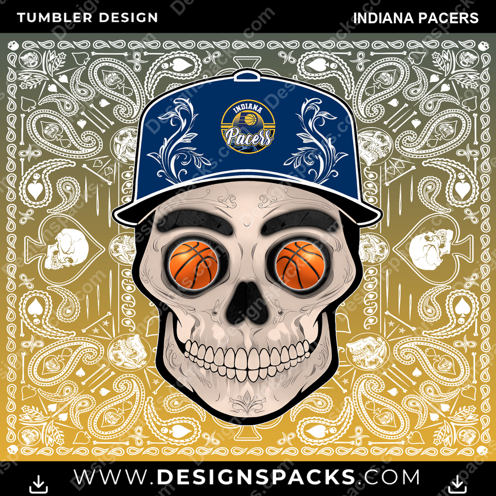 Basketball Skull Handkerchief Indiana Pacers NBA Basketball Tumbler Digital Wrap Design Download