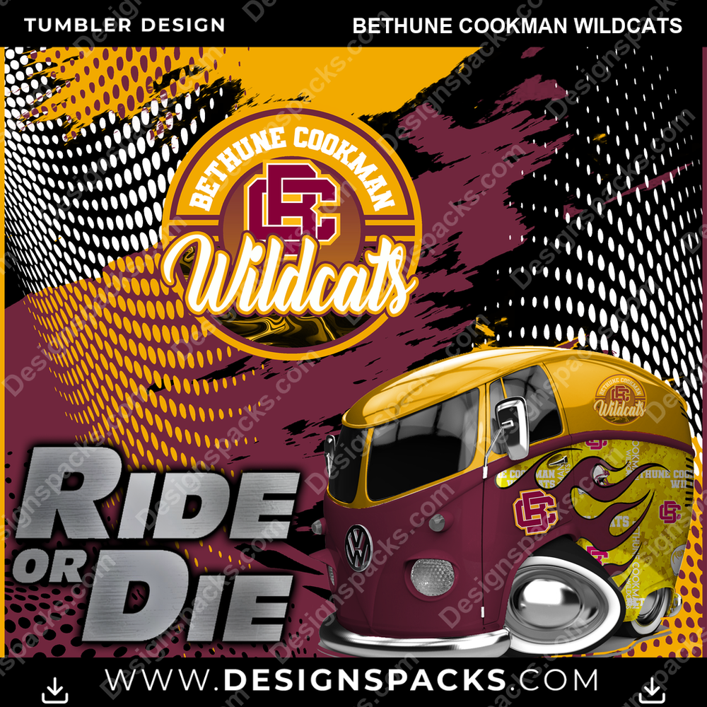 College Sport Ride or Die Bethune Cookman Wildcats Tumbler Digital Wrap Design