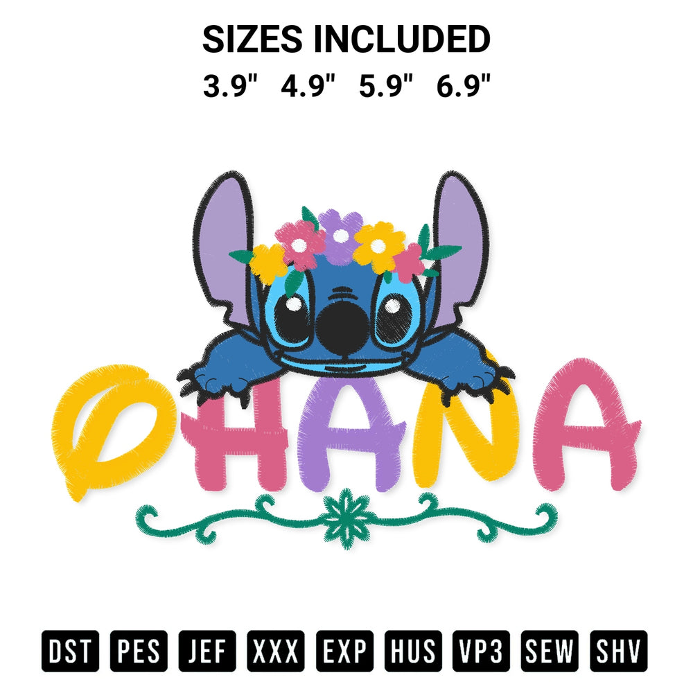 Get the Ohana Disney Lilo And Stitch Embroidery Design embroidery design for your custom crafts! Premium digitized files available for instant download at Designspacks.com. Available sizes: 3.9", 4.9", 5.9", 6.9".