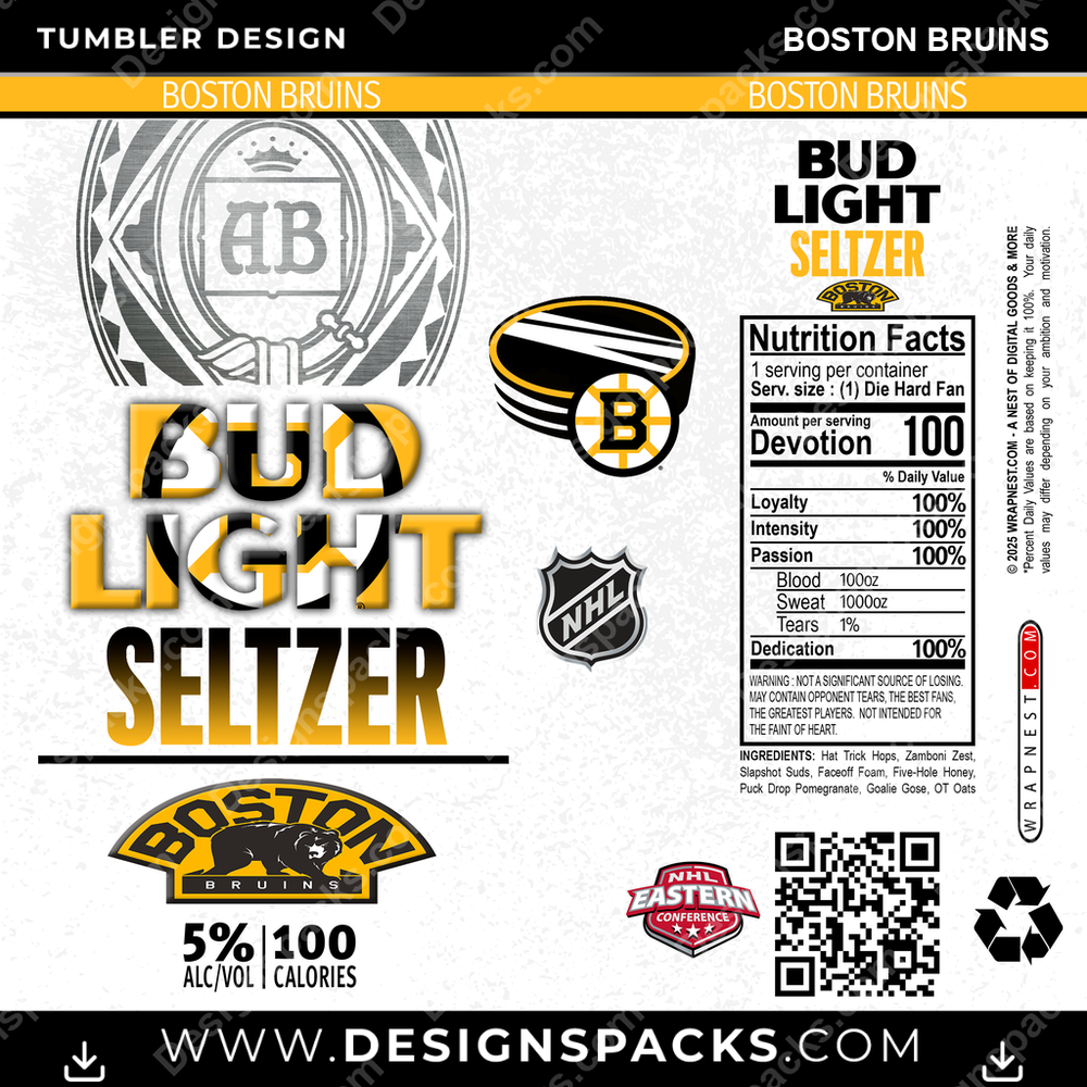 Hockey Bud Light Seltzer Boston Bruins Tumbler Digital Wrap Design