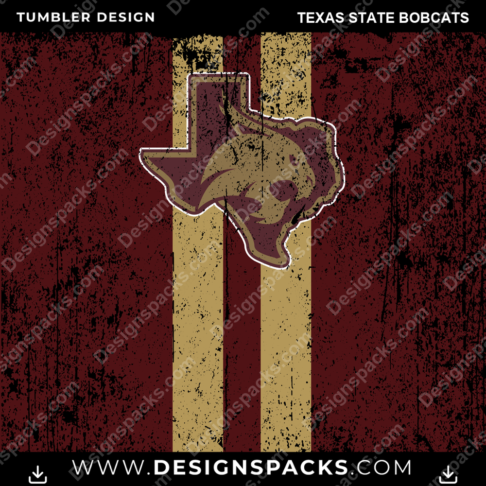 College Sport Grunge Style Texas State Bobcats NCAA College Sport Tumbler Digital Wrap Design Download