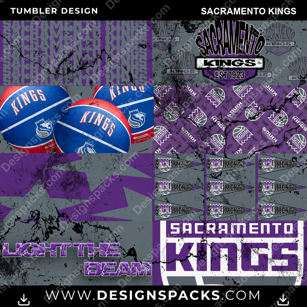 Basketball Distressed BG Sacramento Kings NBA Basketball Tumbler Digital Wrap Design Download