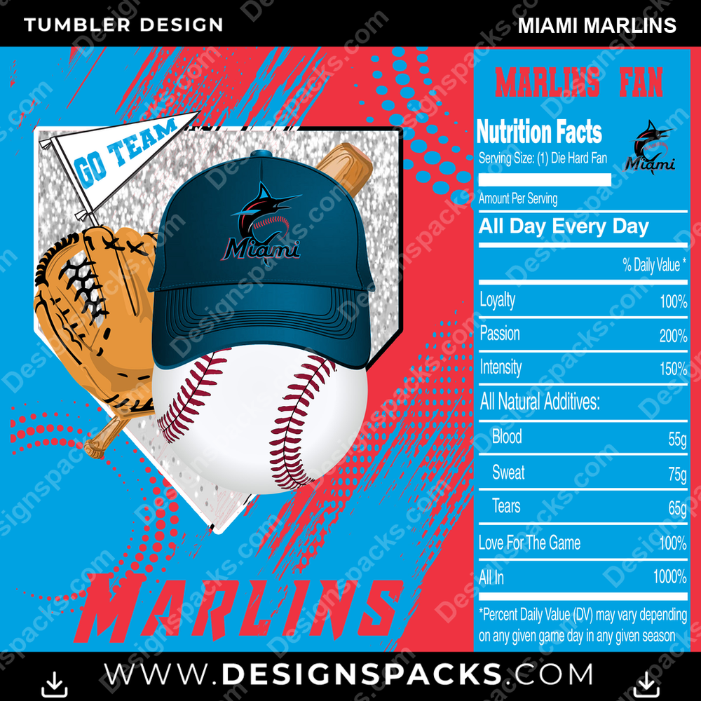 Baseball Team Fan Miami Marlins Tumbler Digital Wrap Design