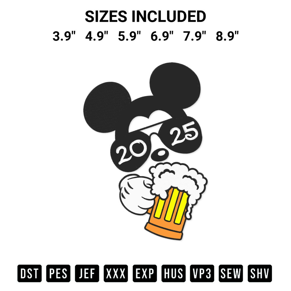 Stitch like a pro with the Disney Mickey 2025 Beer Embroidery Design embroidery pattern from Designspacks.com. High-quality digital machine embroidery file. Available sizes: 3.9", 4.9", 5.9", 6.9", 7.9", 8.9".