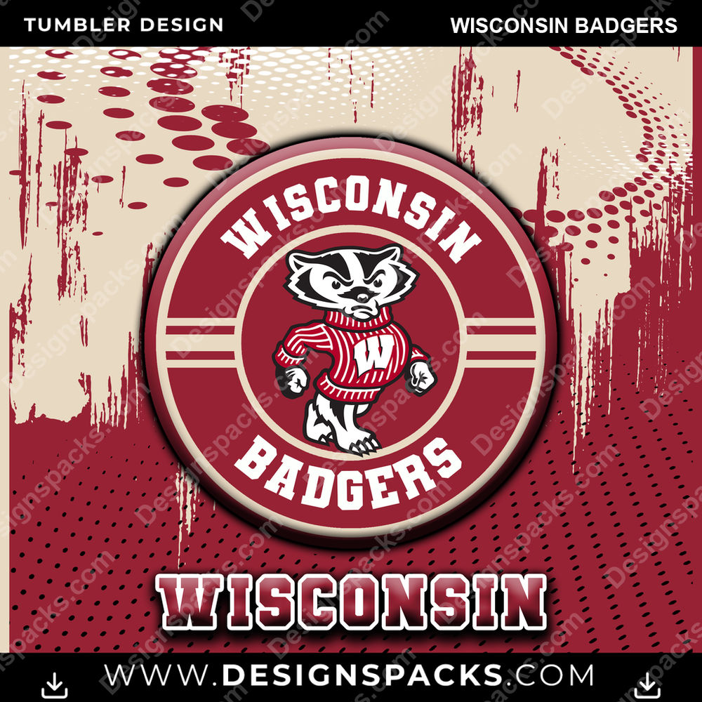 College Sport Dot Logo Wisconsin Badgers NCAA College Sport Tumbler Digital Wrap Design Download
