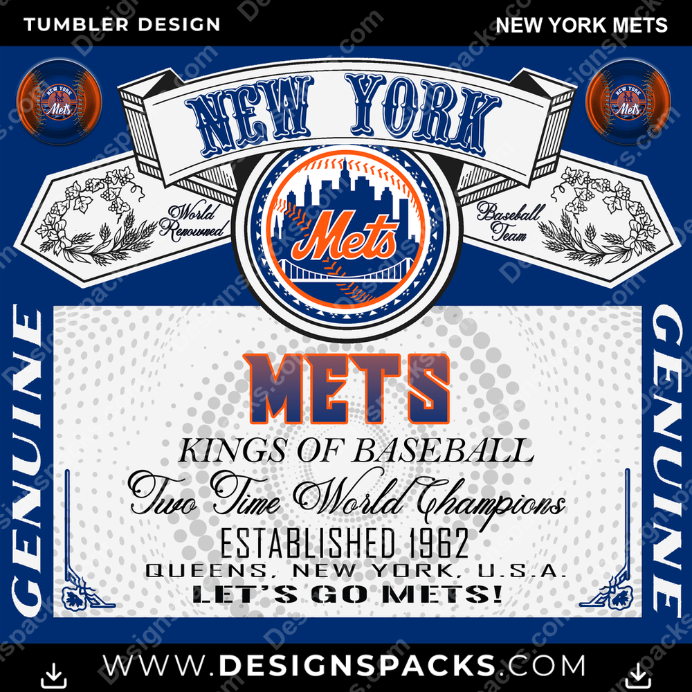 Baseball Bud New York Mets Tumbler Digital Wrap Design