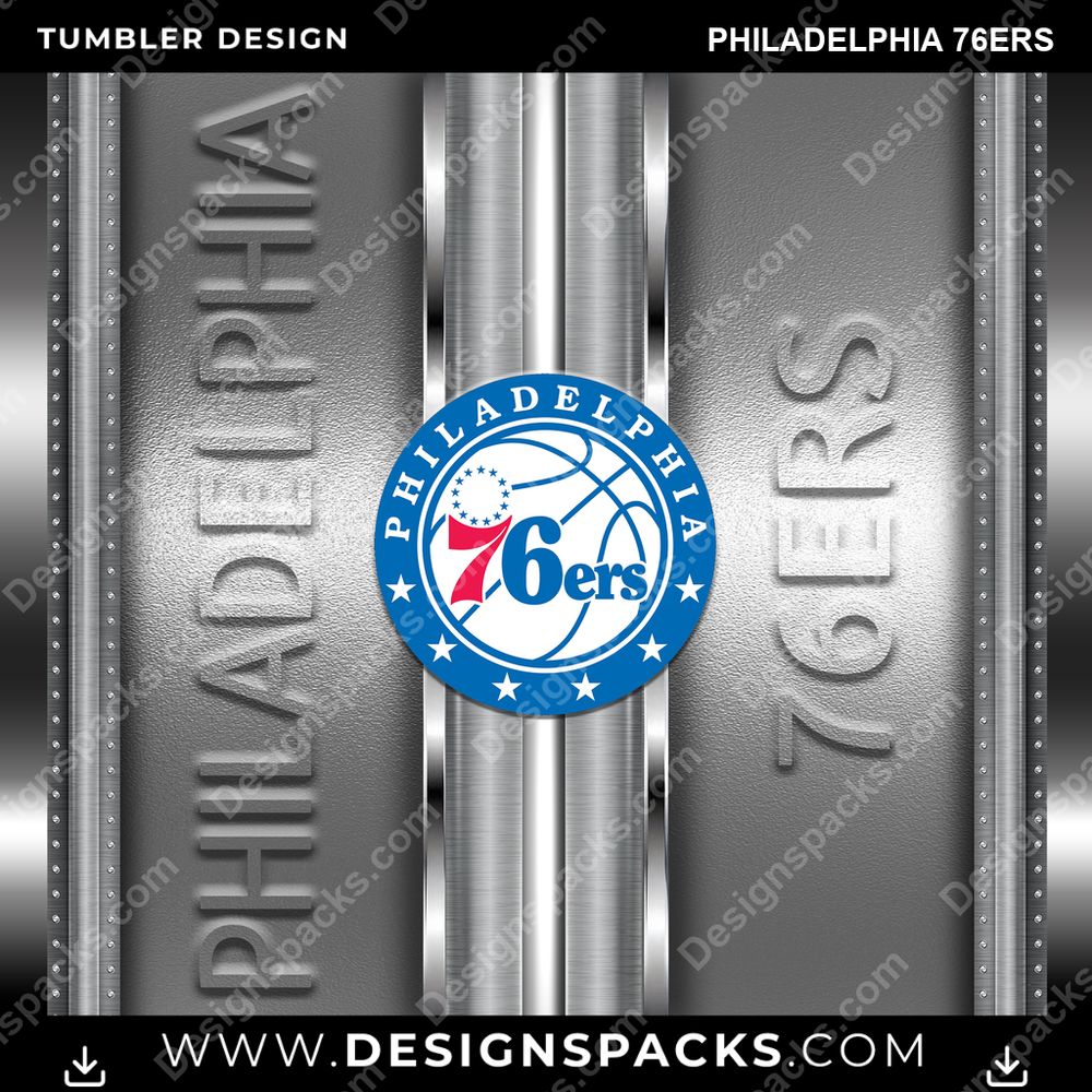 Basketball Metallic Philadelphia 76ers NBA Basketball Tumbler Digital Wrap Design Download