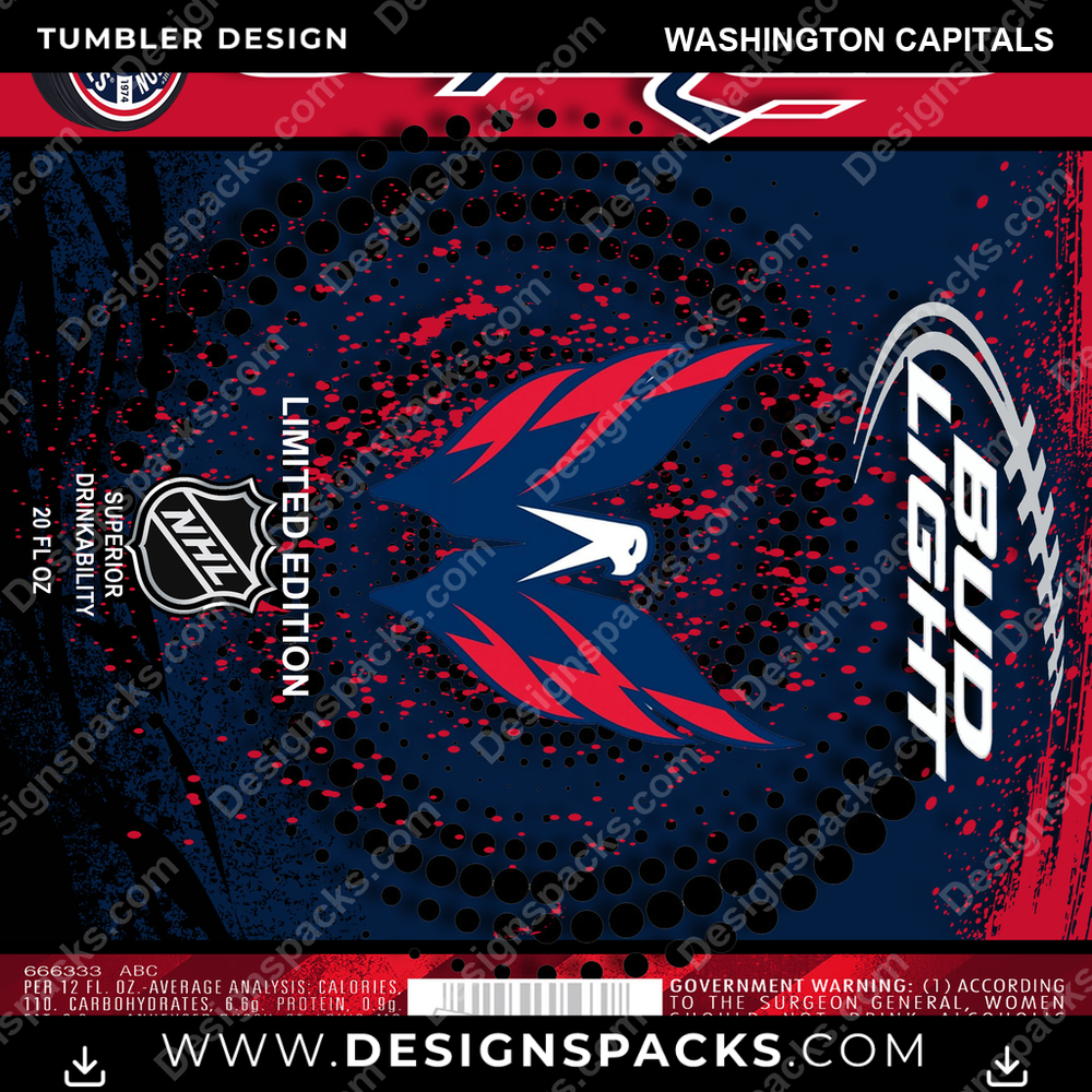Ice Hockey Bud Washington Capitals Tumbler Digital Wrap Design