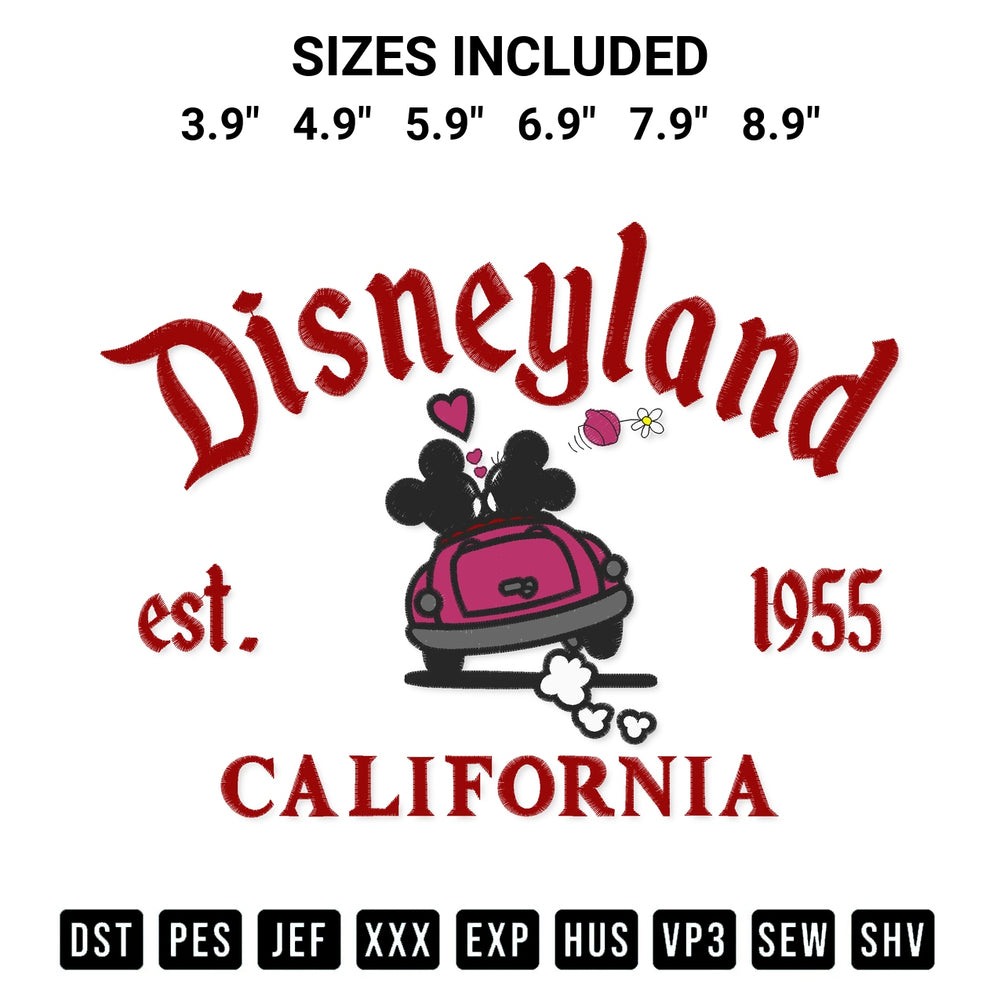 Discover the perfect addition to your crafting collection: Couple Mickey Minnie Disneyland California 1955 Embroidery Design embroidery file. Instantly available at Designspacks.com. Available sizes: 3.9", 4.9", 5.9", 6.9", 7.9", 8.9".