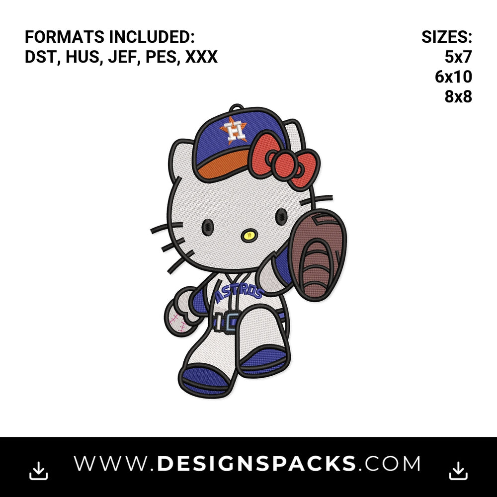 Hello Kitty Houston Astros Baseball Embroidery Design - Instant digital download pattern at Designspacks.com