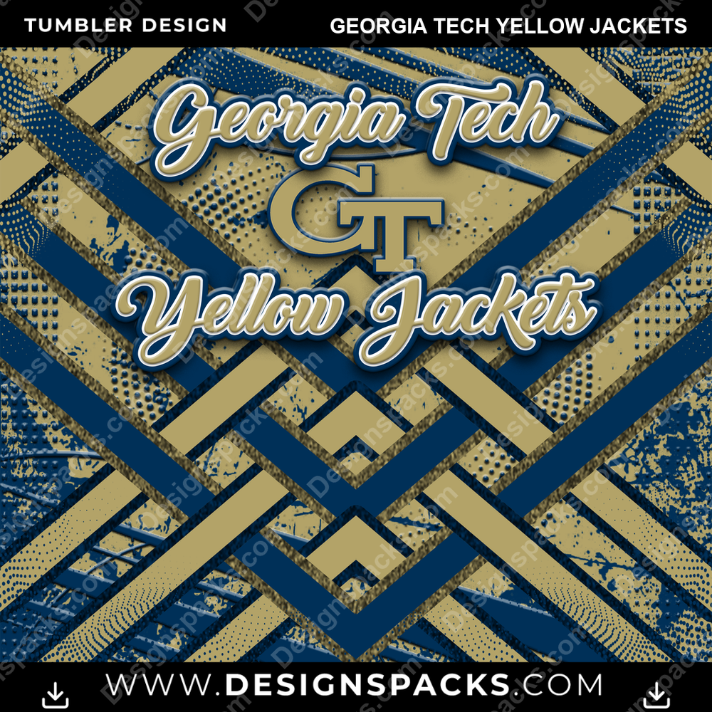 College Sport Glitter Stripe Georgia Tech Yellow Jackets NCAA College Sport Tumbler Digital Wrap Design Download