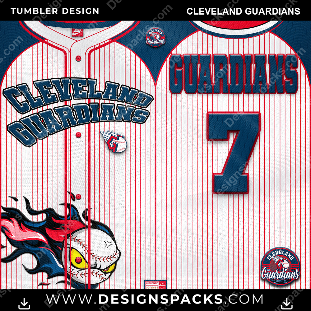 Baseball Team Button-Up Jersey Cleveland Guardians Tumbler Digital Wrap Design