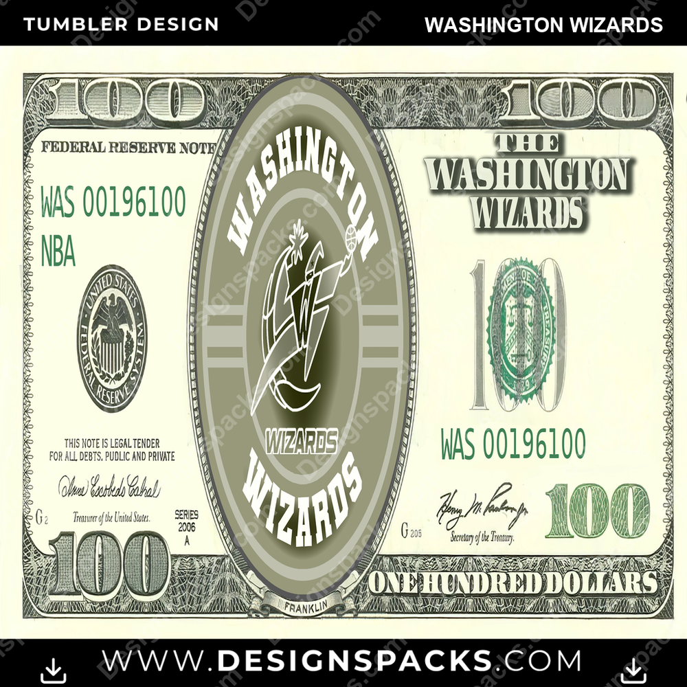 Basketball 100 Dollar Bill Washington Wizards Tumbler Digital Wrap Design