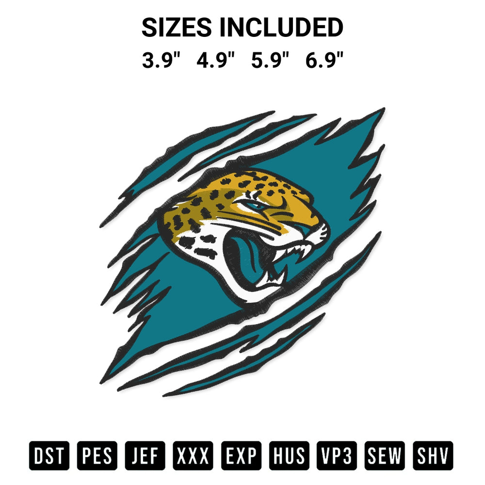 Transform your fabrics with the Jacksonville Jaguars Claws Embroidery Design embroidery design. Instant access to premium digitized patterns at Designspacks.com. Available sizes: 3.9", 4.9", 5.9", 6.9".