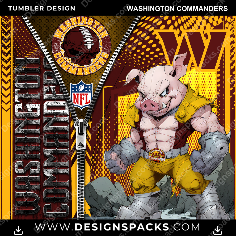Football Zipper Mascot Washington Commanders Tumbler Digital Wrap Design