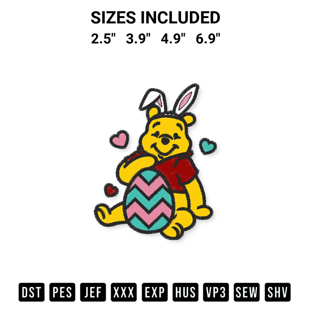 Elevate your next project with our Winnie The Pooh Easter Embroidery Design embroidery file. Shop high-quality digital patterns instantly at Designspacks.com. Available sizes: 2.5", 3.9", 4.9", 6.9".