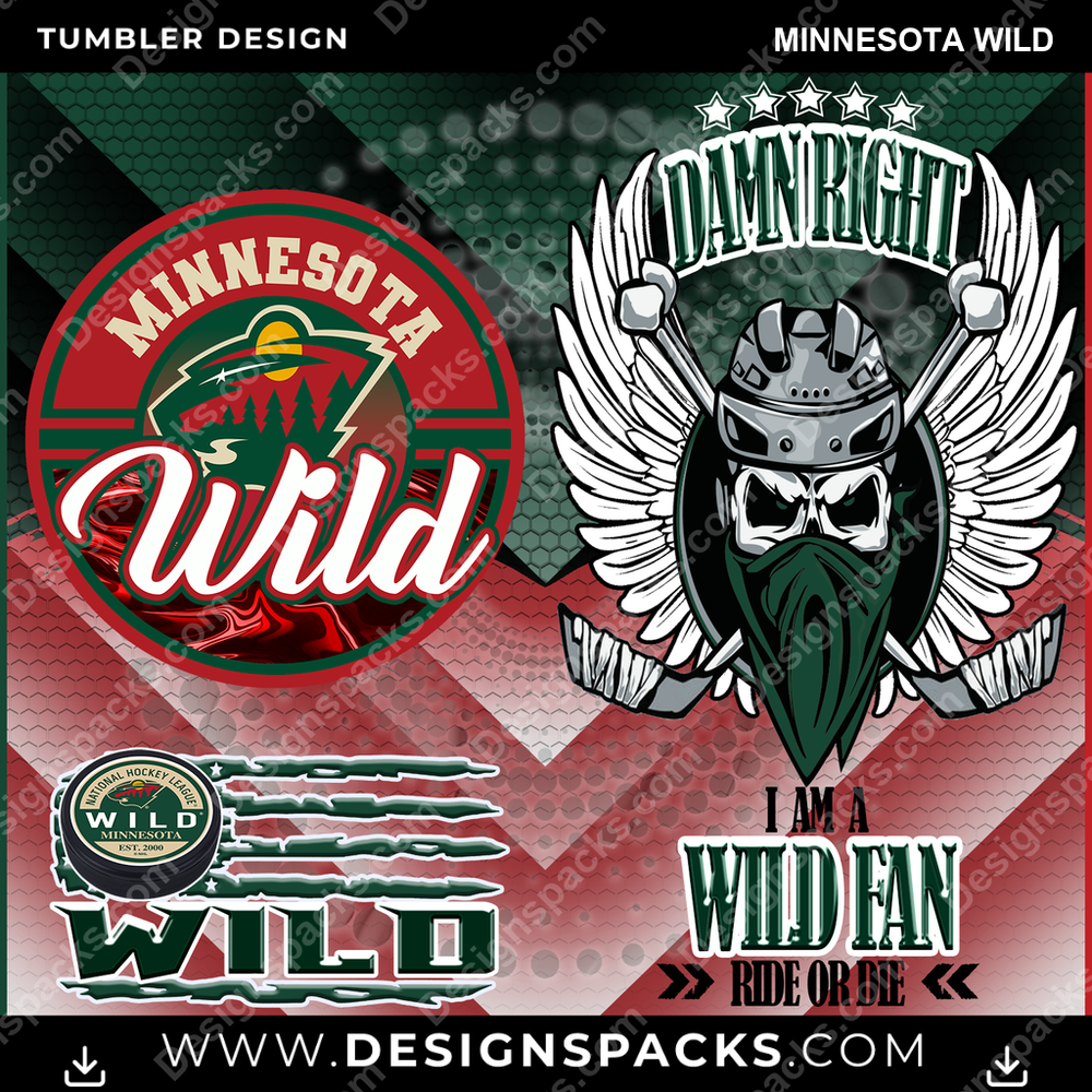 Hockey Skull Team Minnesota Wild Tumbler Digital Wrap Design