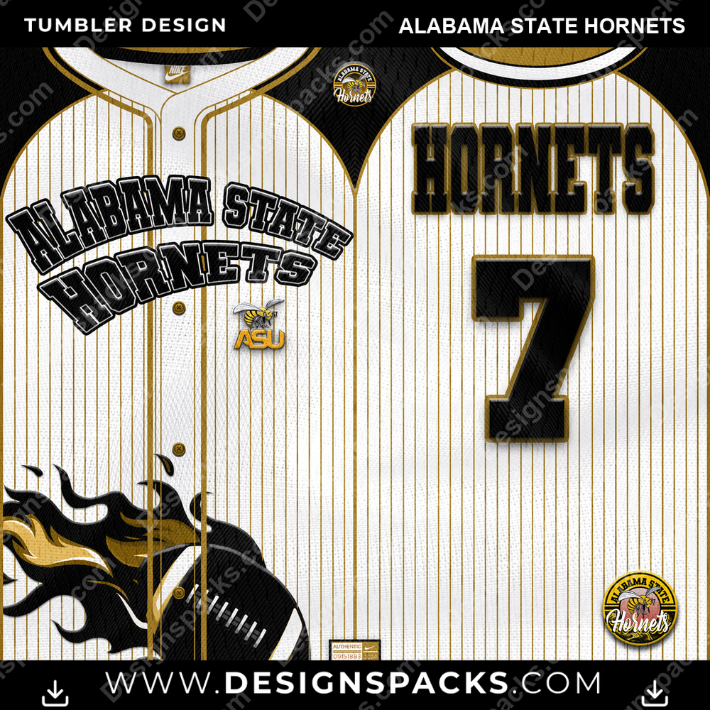 College Sport Team Button-Up Jersey Alabama State Hornets NCAA College Sport Tumbler Digital Wrap Design Download