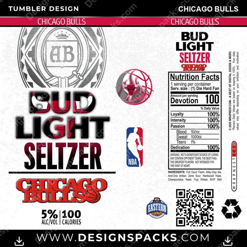 Basketball Bud Light Seltzer Chicago Bulls Tumbler Digital Wrap Design