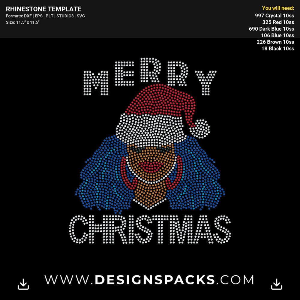 Merry Christmas Afro Woman Santa Hat Rhinestone Digital Template