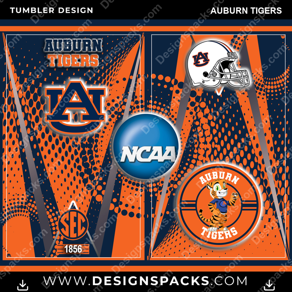 College Sport Team Logo Auburn Tigers NCAA College Sport Tumbler Digital Wrap Design Download