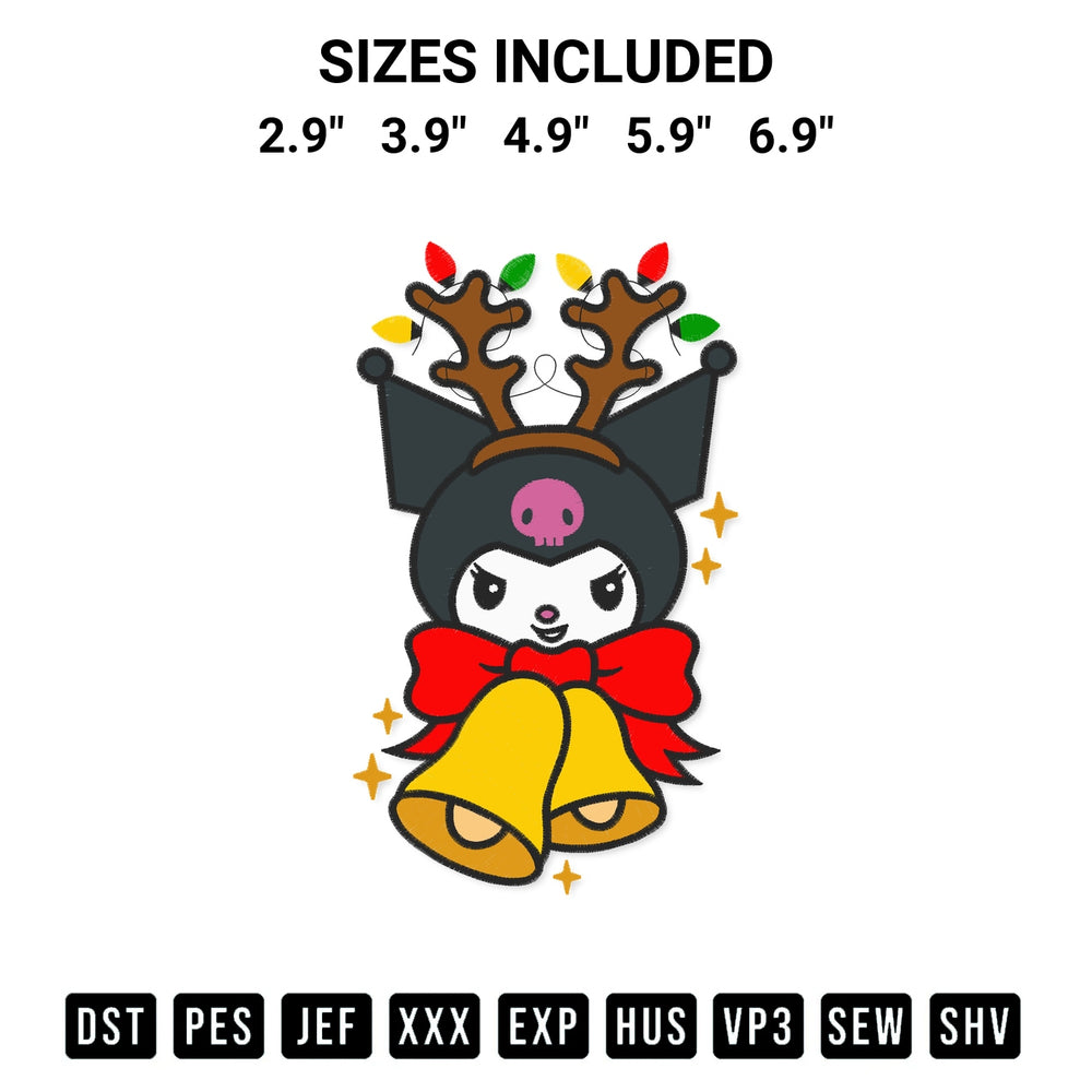 Create amazing crafts with the Kuromi Reindeer Christmas Embroidery Design embroidery file. High-quality digital download from Designspacks.com, perfect for beginners and pros. Available sizes: 2.9", 3.9", 4.9", 5.9", 6.9".