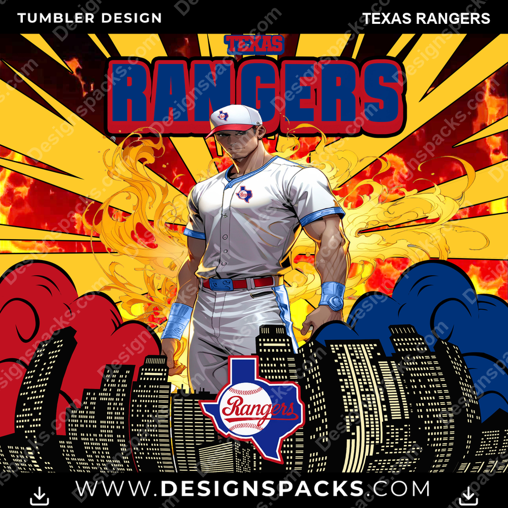 Baseball-Comic-Cover Texas Rangers Tumbler Digitales Wrap-Design