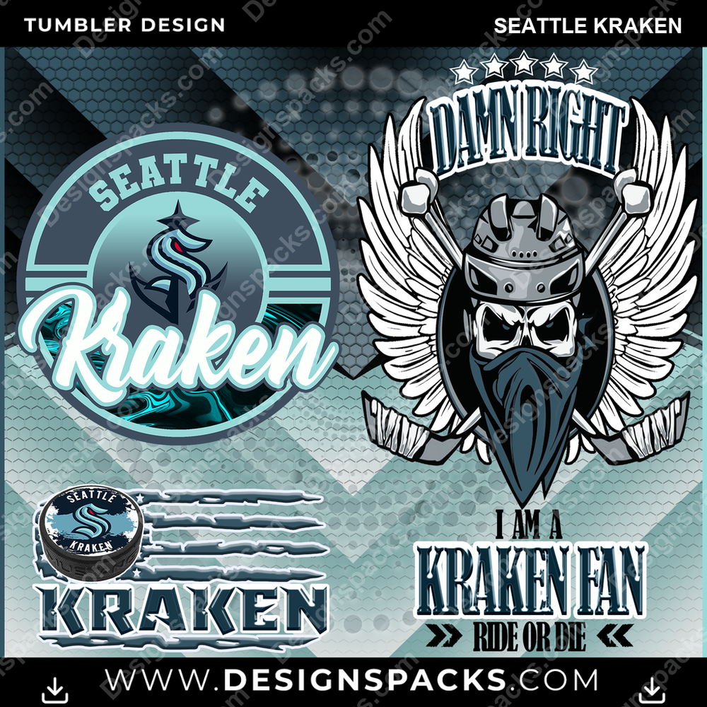 Hockey Skull Team Seattle Kraken Tumbler Digital Wrap Design