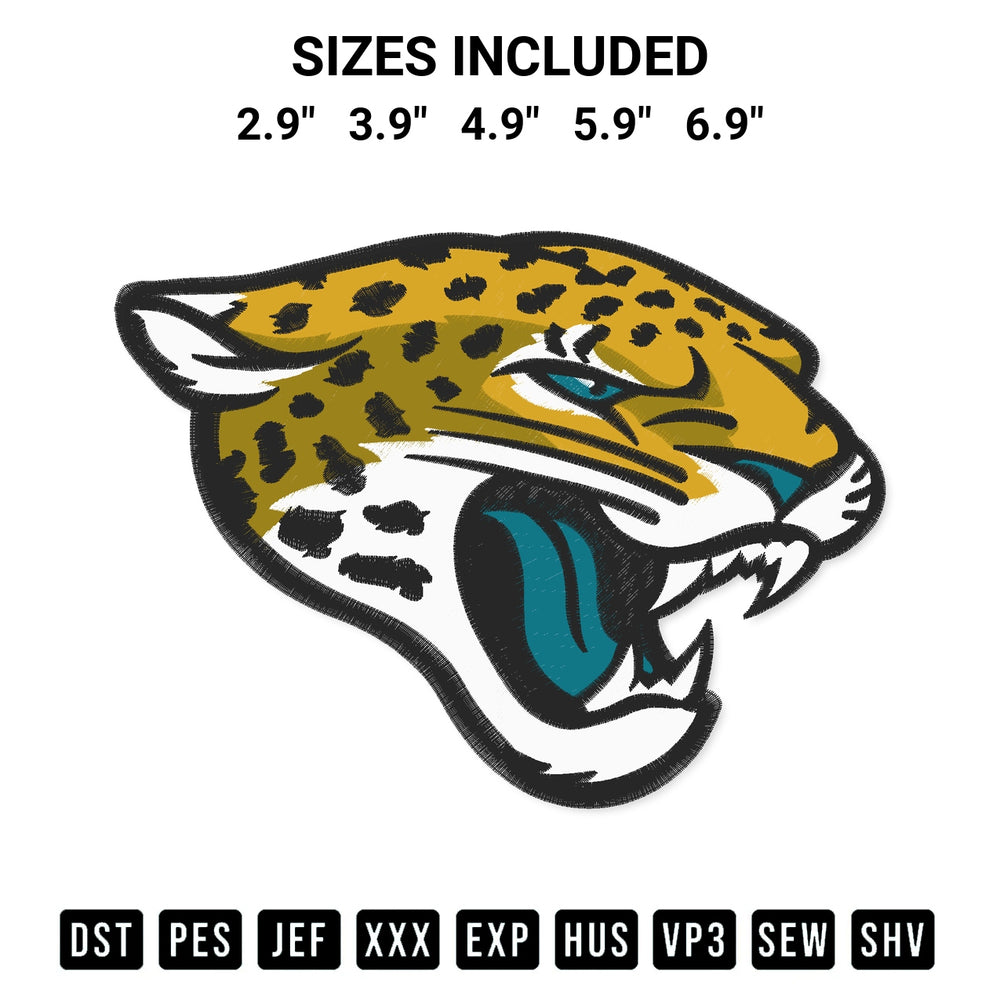 Get the Jacksonville Jaguars Logo Embroidery Design embroidery design for your custom crafts! Premium digitized files available for instant download at Designspacks.com. Available sizes: 2.9", 3.9", 4.9", 5.9", 6.9".