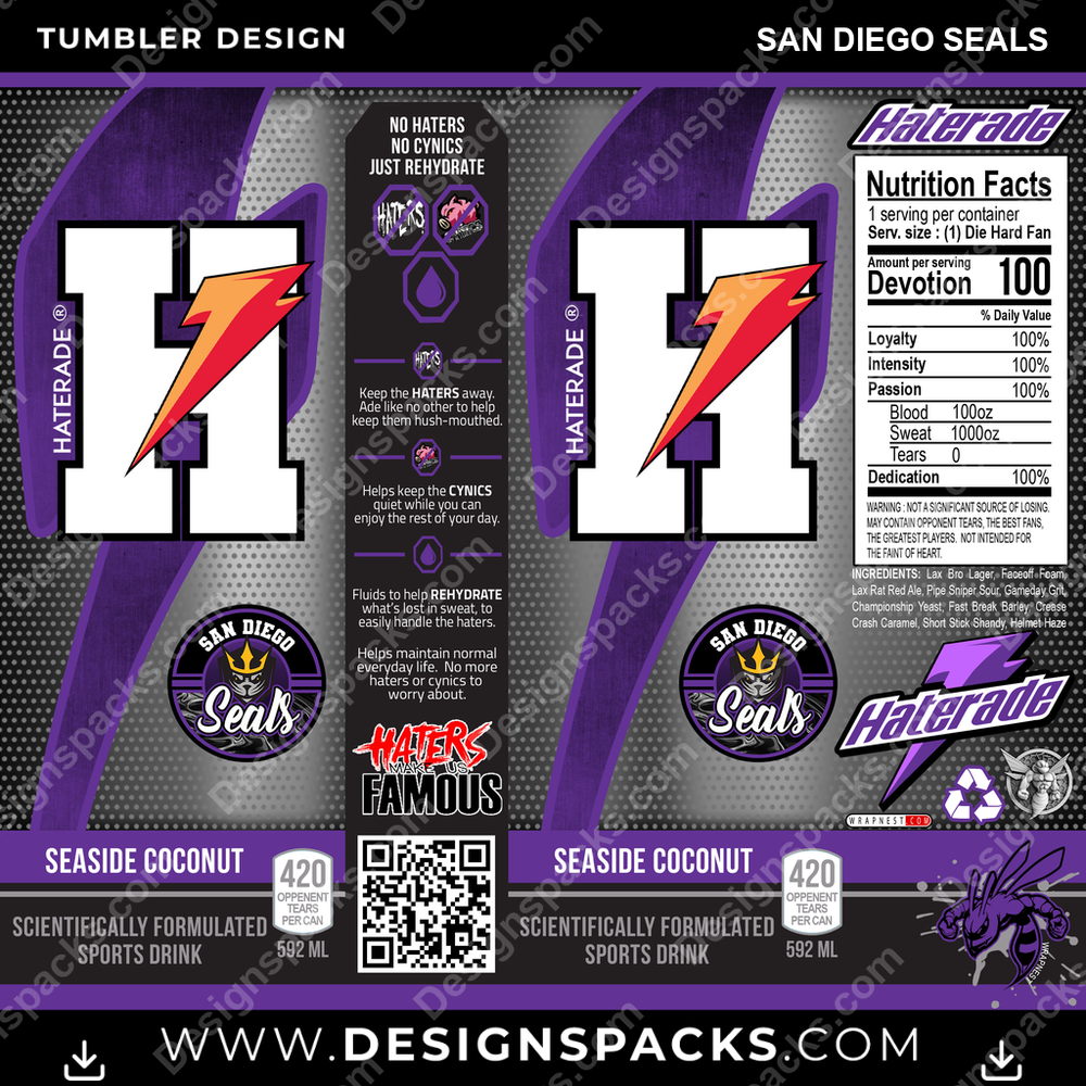 Lacrosse Haterade San Diego Seals Tumbler Digital Wrap Design