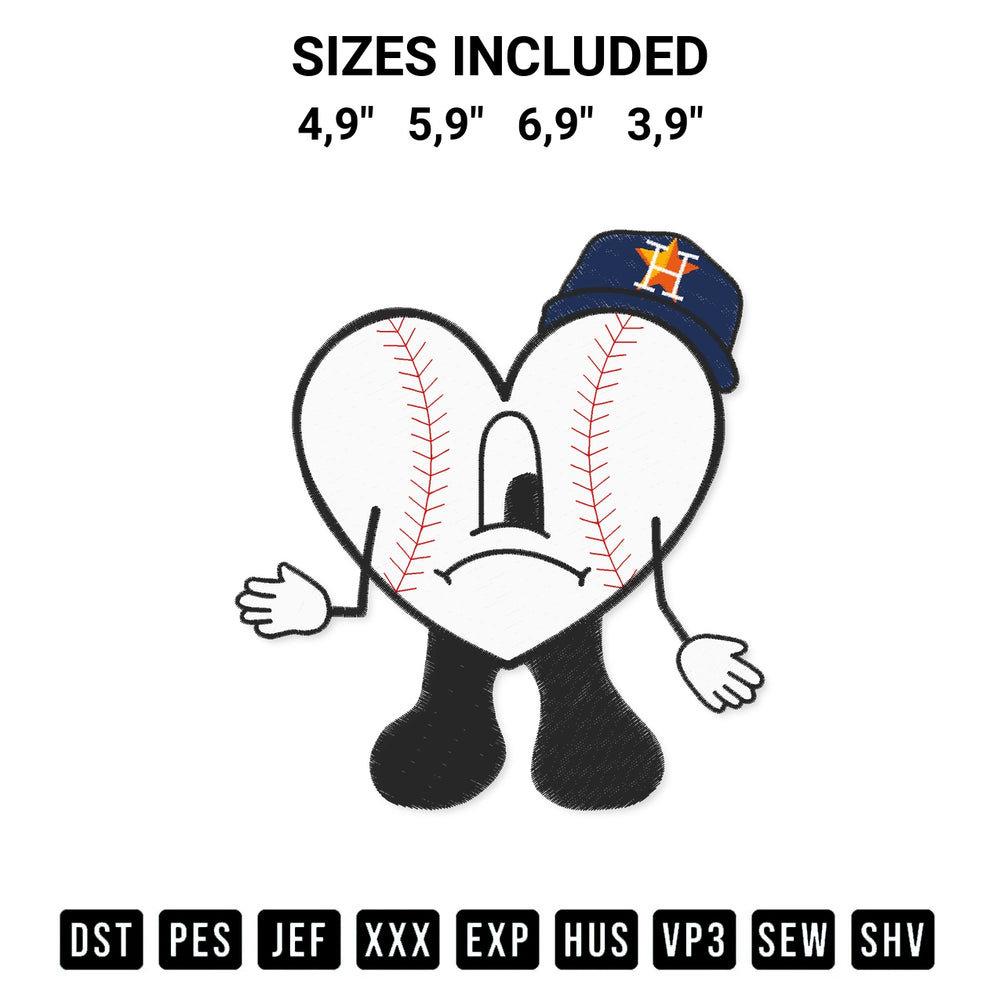 Shop the Bad Bunny Baseball Houston Astros Logo Embroidery Design machine embroidery pattern at Designspacks.com. Beautifully digitized for flawless stitching on any fabric. Available sizes: 4,9", 5,9", 6,9", 3,9".