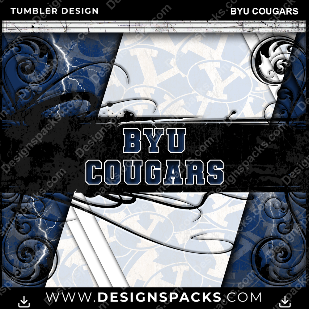 College Sport Elegant BYU Cougars Tumbler Digital Wrap Design