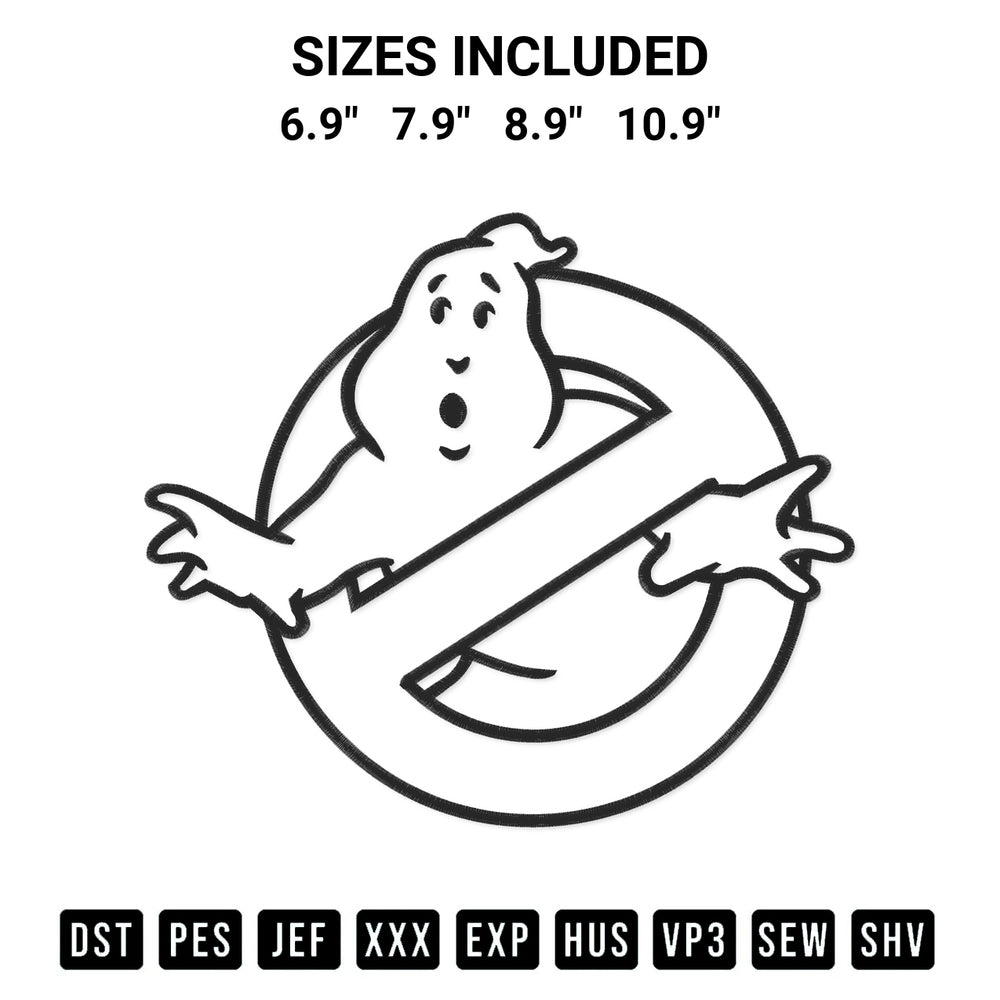 Stitch like a pro with the Ghostbusters Black Embroidery Design embroidery pattern from Designspacks.com. High-quality digital machine embroidery file. Available sizes: 6.9", 7.9", 8.9", 10.9".