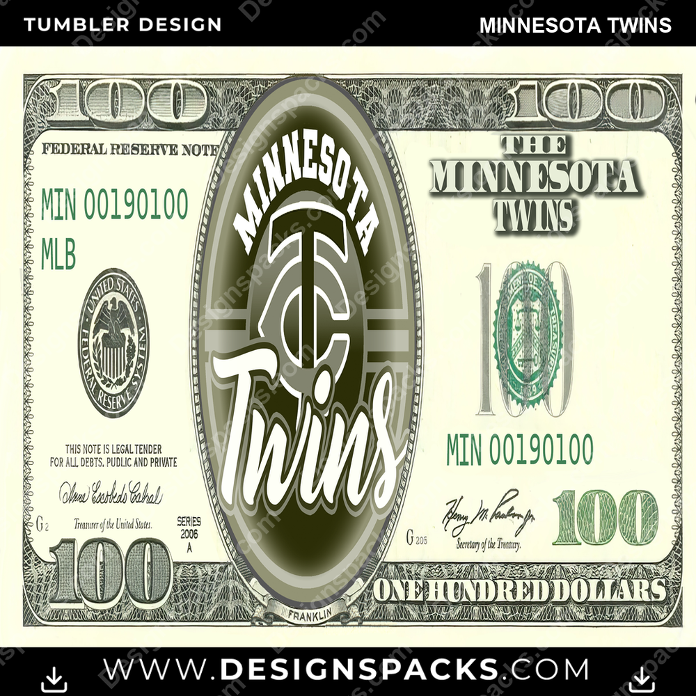 Baseball 100 Dollar Bill Minnesota Twins Tumbler Digital Wrap Design