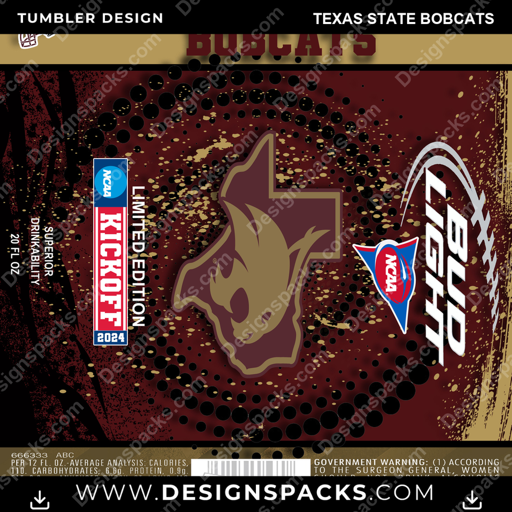 College Sport Bud Texas State Bobcats Tumbler Digital Wrap Design