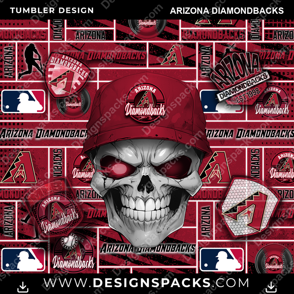 Baseball Skull Arizona Diamondbacks Tumbler Digital Wrap Design