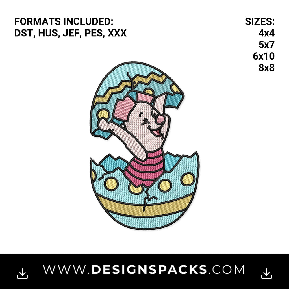 Piglet Hatching from Easter Egg Embroidery Design - Instant digital download pattern at Designspacks.com