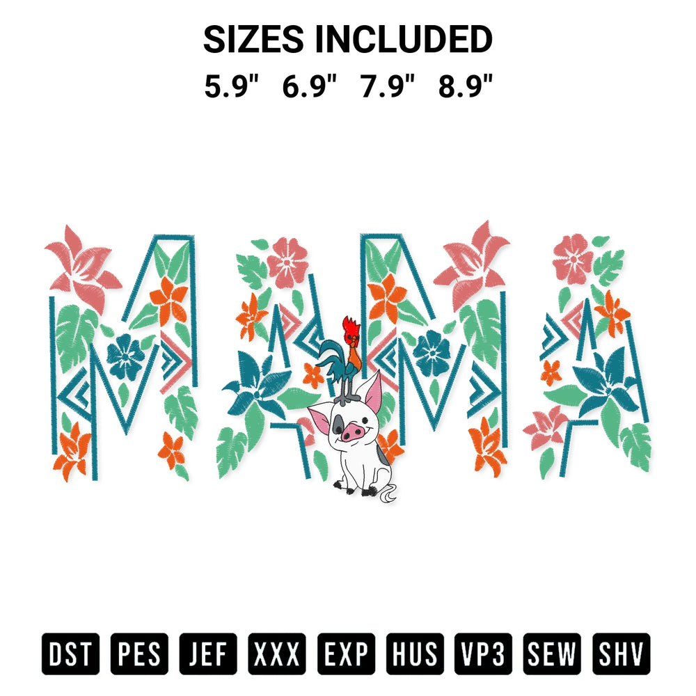 Discover the perfect addition to your crafting collection: Pua And Hei Hei Mama Flower Embroidery Design embroidery file. Instantly available at Designspacks.com. Available sizes: 5.9", 6.9", 7.9", 8.9".